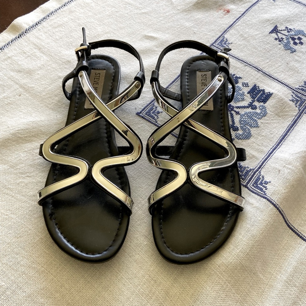 Steve Madden chrome sandals. Size 6 1/2.